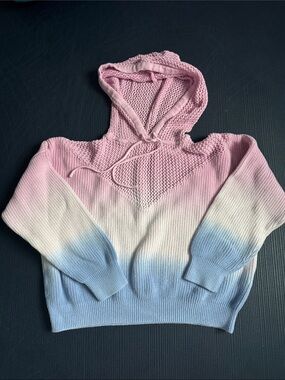 Spiritual Gangster Pink White Blue Ombre Knit Hoodie Sweater, Medium